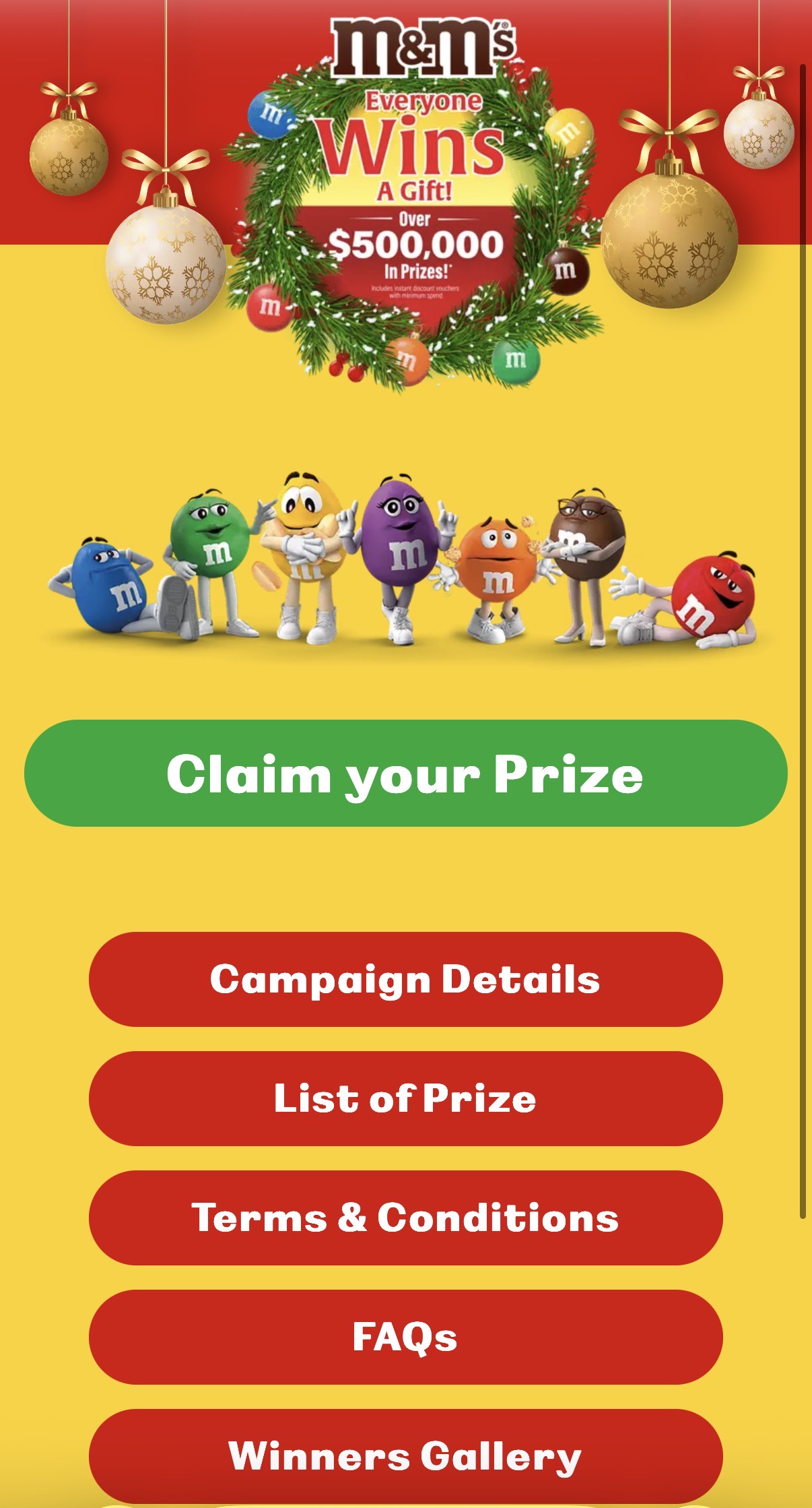 M&M's online contest — home screen