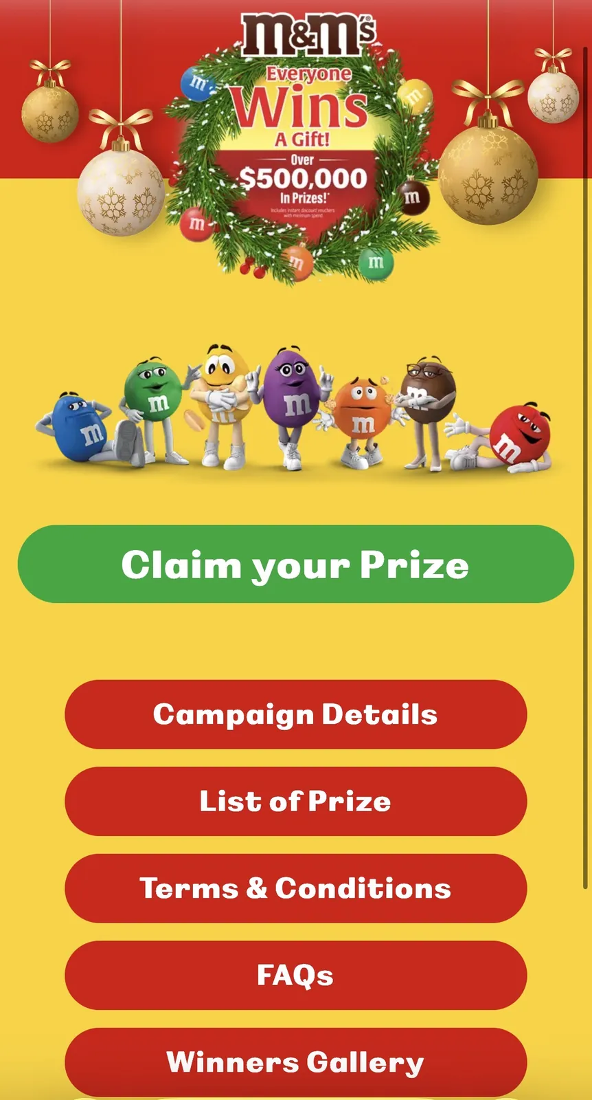 M&M's online contest — home screen
