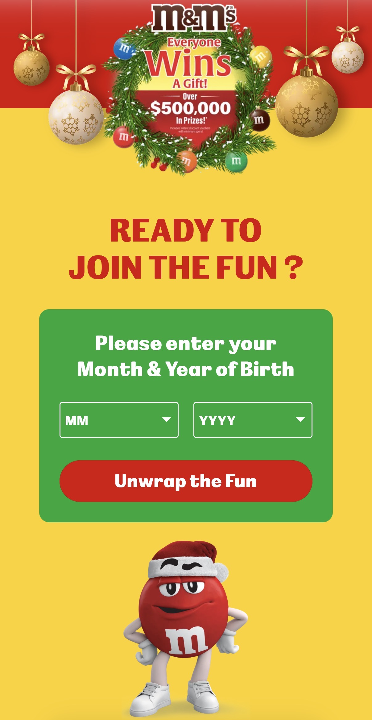 M&M's online contest — entry form