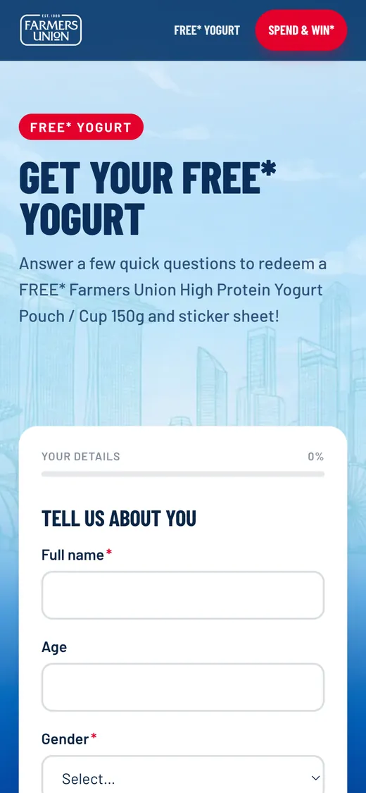 Free yogurt survey on the Farmers Union microsite